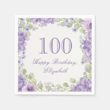 100. Geburtstag Servietten Elegant Lila Blumen