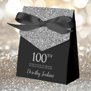 100. Geburtstag Silber Glitter Danke Geschenkschachtel