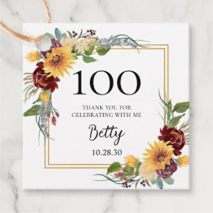 100. Geburtstag Sonnenblumen Danke Geschenkanhänger