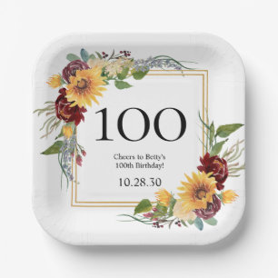 100. Geburtstag Sonnenblumen Pappteller