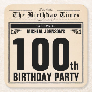 100. Geburtstag Vintage-Zeitung Spaß Einzigartig M Rechteckiger Pappuntersetzer