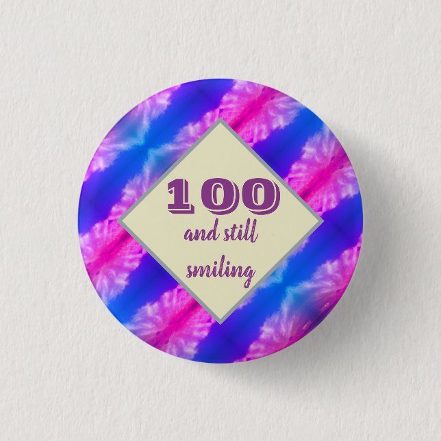 100 Geburtstag Vivid Blue Pink Milestone Feier Button (Vorderseite)