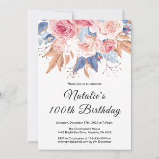 100. Geburtstag Wasserfarben Botanische Blume Einladung