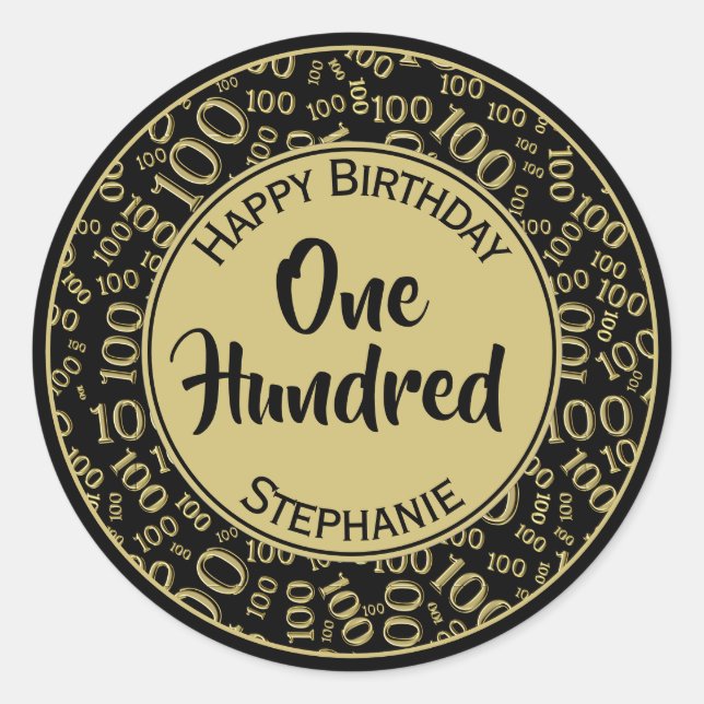 100. Geburtstag Zahlenmuster Schwarz/Gold 100 Runder Aufkleber (Vorderseite)