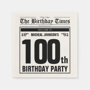 100. Geburtstag Zeitung Vintages Custom Party Serviette