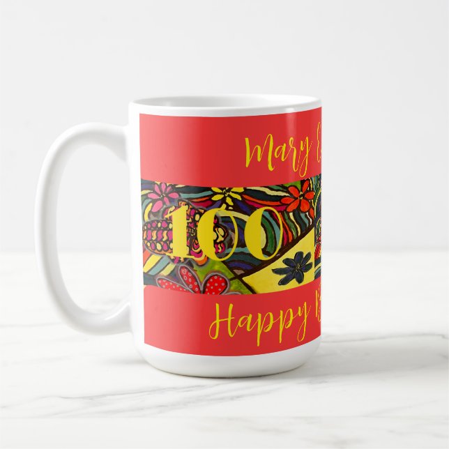 100 Geburtstage frohe Blume Kaffeetasse (Links)