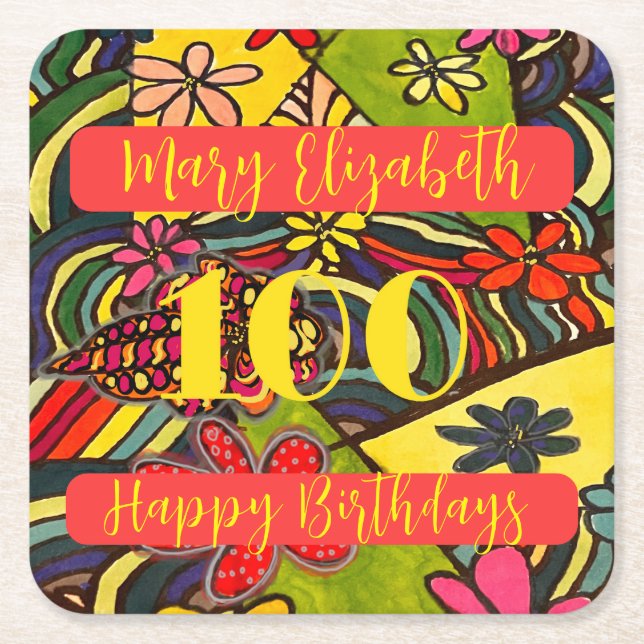 100 Geburtstage Rechteckiger Pappuntersetzer (Vorderseite)