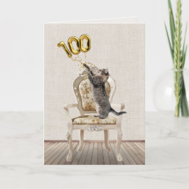 100. Geburtstagsballons und Tabby Cat Karte