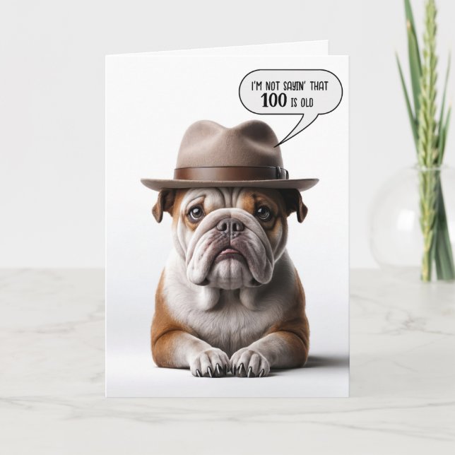 100. Geburtstagsbulldog mit Fedora Karte (Vorderseite)