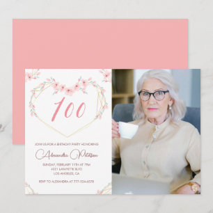 100. Geburtstagseinladungen Boho Floral Foto Einladung