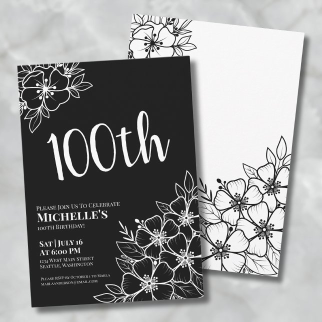 100. Geburtstagsfeier Einladung (One Hundred Feminine Elegant 100th Birthday Party Invitation)