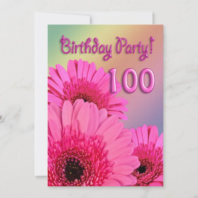 100. Geburtstagsfeier mit rosa Blume Einladung (Vorderseite)