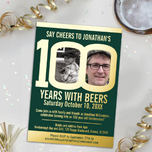 100. Geburtstagsfeier Prost Biere grün gold Fotos Folieneinladung