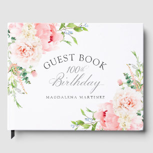 100. Geburtstagsfeier Rosa Blumen Custom Gästebuch