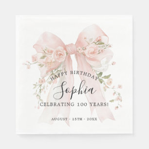 100. Geburtstagsfeier Rosa Schleife mit Rosen Mitt Serviette