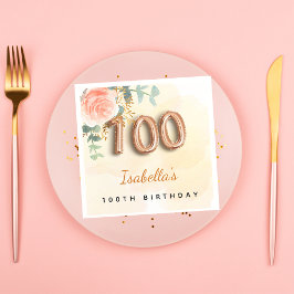100. Geburtstagsfeier Rose Gold Eukalyptus Monogra Serviette