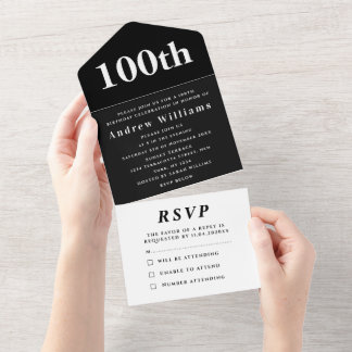 100. Geburtstagsfeier Schwarz Elegant Modern All In One Einladung