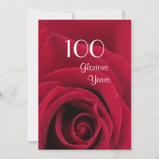 100. Geburtstagsfeier!-Tiefe Rote Rose Einladung (Vorderseite)