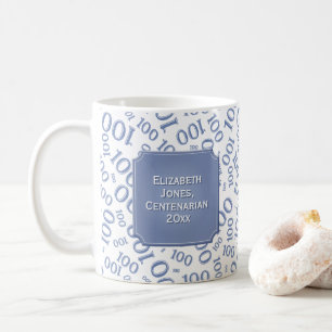 100. Geburtstagsgeschenk Blaues Zufallszahlenmuste Kaffeetasse