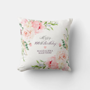 100. Geburtstagsgeschenk Rosa Floral Personalisier Kissen
