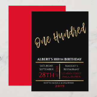 100. Geburtstagsgoldschwarze Party Einladung