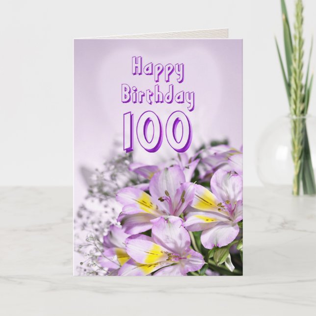 100. Geburtstagskarte mit alstromeria lily Blume Karte (Vorderseite)