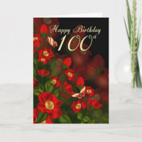 100. Geburtstagskarte mit tiefroten Blume