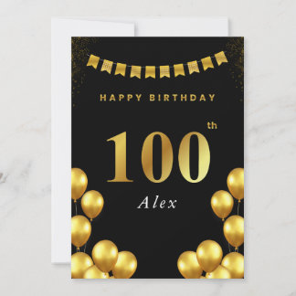 100. Geburtstagskarte Schwarze und goldene Luftbal Karte