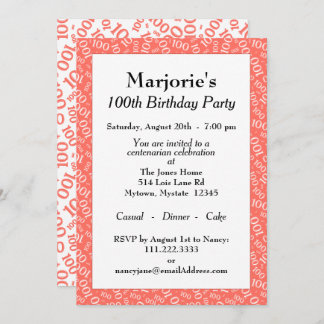 100. Geburtstagsparteisenmuster/Muster der weißen  Einladung
