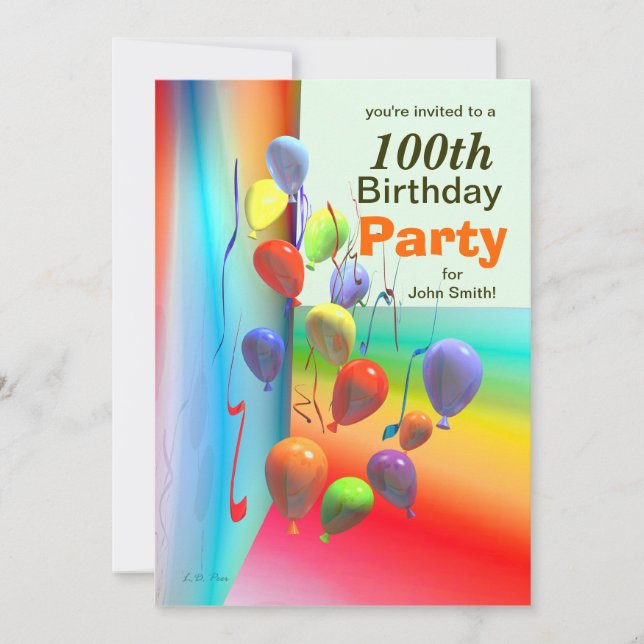 100. Geburtstagsparty Ballon Wall Einladung (Vorderseite)