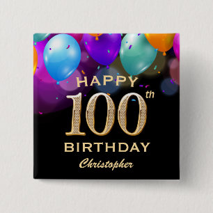 100. Geburtstagsparty Black and Gold Ballons Button