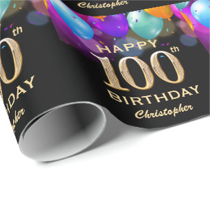 100. Geburtstagsparty Black and Gold Ballons Geschenkpapier