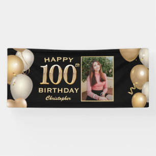 100. Geburtstagsparty Black and Gold Balloons Foto Banner