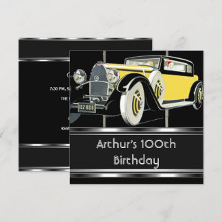 100. Geburtstagsparty Black Vintage Car Mans Einladung