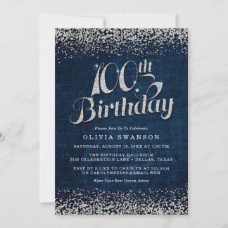 100. Geburtstagsparty Denim & Diamonds Einladung