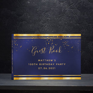 100. Geburtstagsparty dunkelblaue Goldkonfetti Gästebuch
