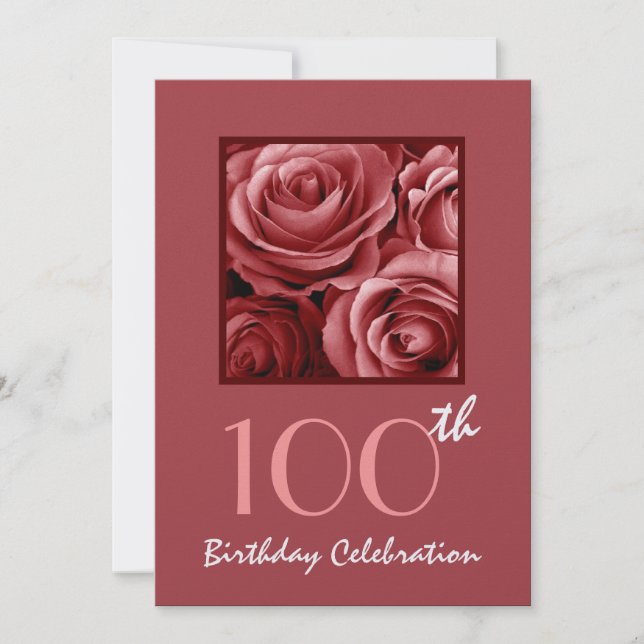 100. Geburtstagsparty Einladung Rote Rosen (Vorderseite)