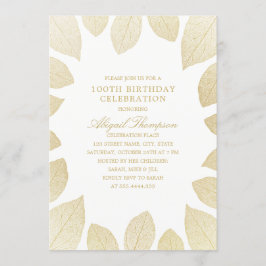 100. Geburtstagsparty Elegant Gold Blätter Einladung