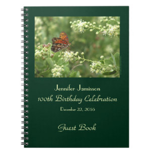 100. Geburtstagsparty Gast Book, Orange Butterfly Notizblock