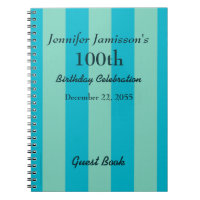 100. Geburtstagsparty Gästebuch Blue/Green Stripe