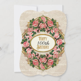 100. Geburtstagsparty Gold Glitzer Vintage Rose Einladung