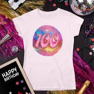 100. Geburtstagsparty Gold Pink Glitzer Disco Ball T-Shirt