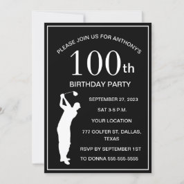 100. Geburtstagsparty Golfer Black Par Adult Golf Einladung