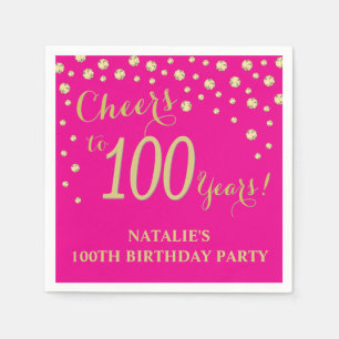 100. Geburtstagsparty Hot Pink und Gold Diamond Serviette
