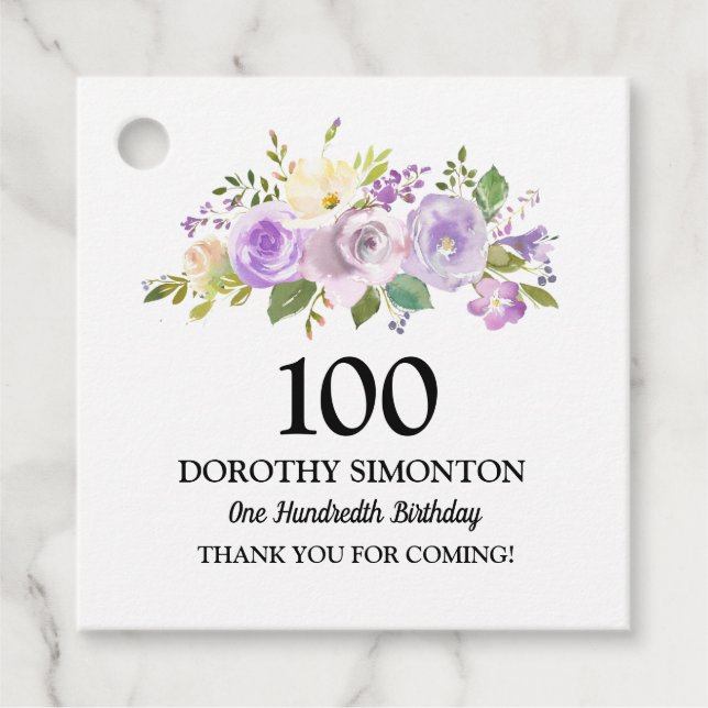 100. Geburtstagsparty Lila Rose Geschenkanhänger (Vorderseite)