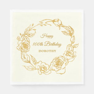 100. Geburtstagsparty Luxe Gold Rose Elfenbeincock Serviette