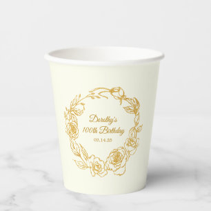 100. Geburtstagsparty Luxe Gold Rose White Pappbecher