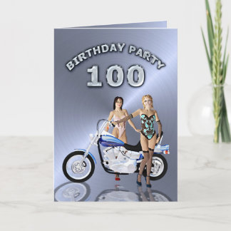 100. Geburtstagsparty mit Mädchen und Motorrad Einladung