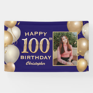100. Geburtstagsparty Navy Blue and Gold Balloons Banner