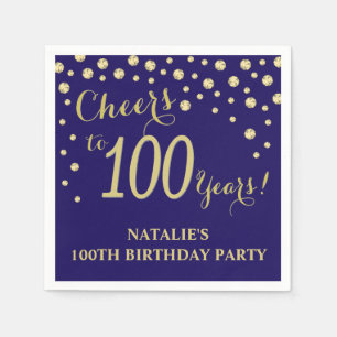 100. Geburtstagsparty Navy Blue und Gold Diamond Serviette